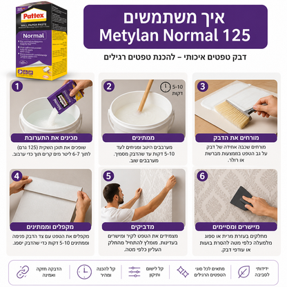 דבק טפטים Metylan Normal מחוזק 125 גרם
